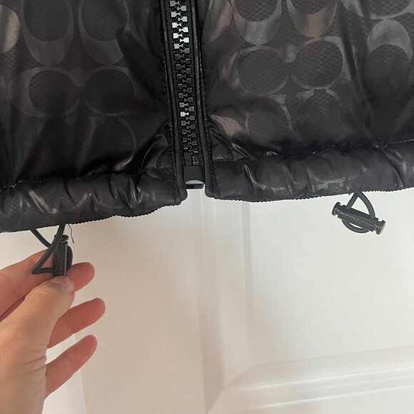 MINT Coach Down Short Puffer Jet Black Glossy Logo Warm Jacket XS - Picture 6 of 16